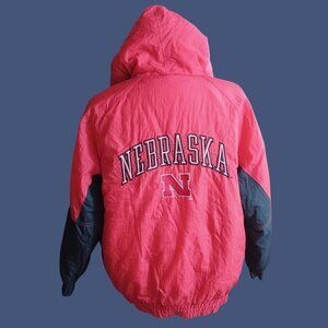 Vintage Large Nebraska Huskers Big Red Competitor Hooded Jacket Puffer 1990's